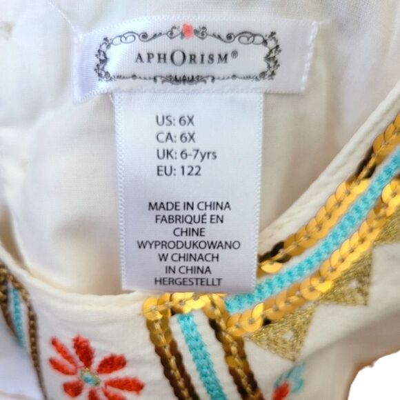 Aphorism Girls Ivory Sleeveless Dress Embroidered Bodice Sequin Details SZ 6X - Picture 3 of 10